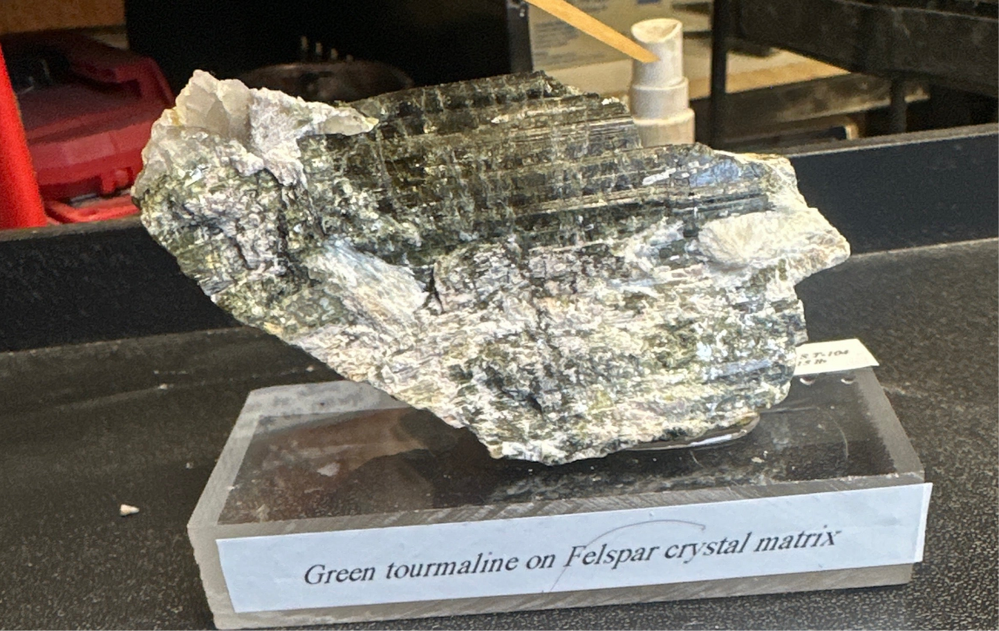 Title: Green Tourmaline on Feldspar and Quartz Crystal – Lot G.T-104