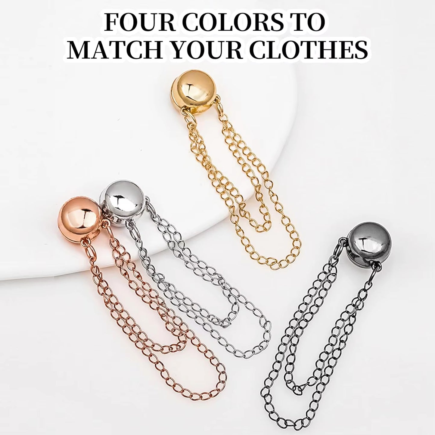 4Pcs Multi-Function Magnetic Clothing Clip with Chain Metal Buttons Clip Clothes Scarf Trouser Legs Cuff Fixing Magnet Pin Decor