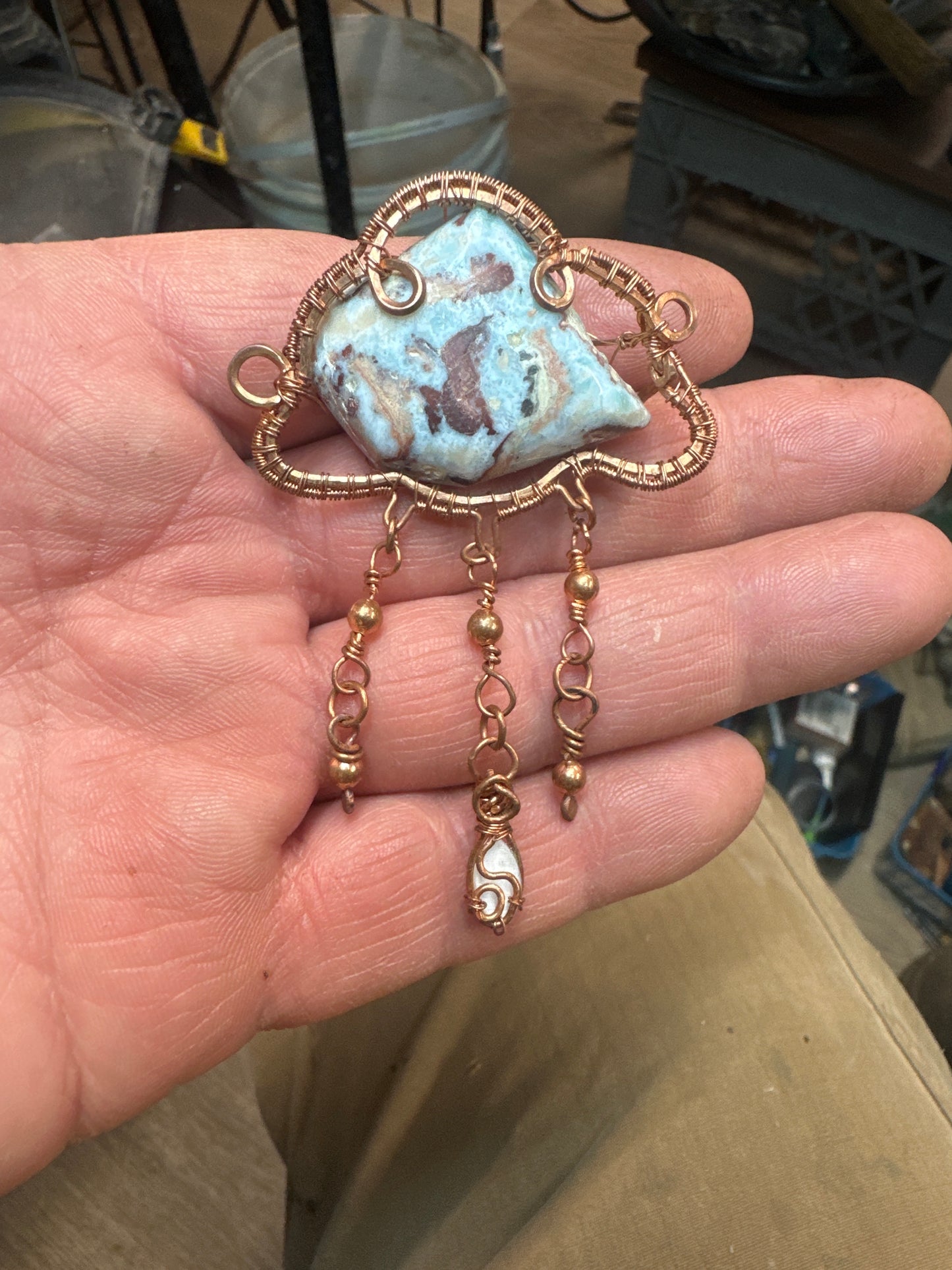 Handcrafted Larimar Pendant – Recycled Copper Wire Wrapped