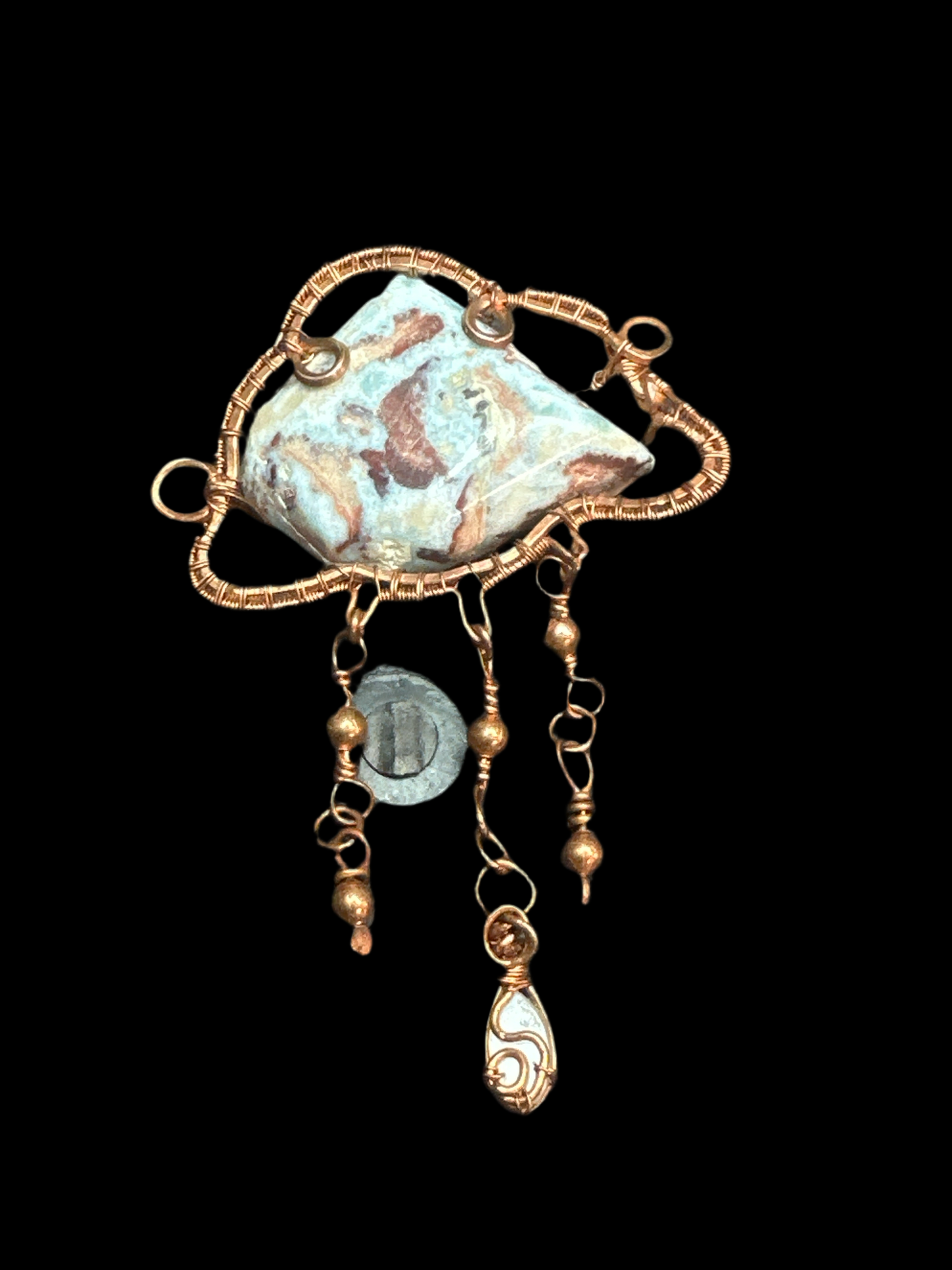 Handcrafted Larimar Pendant – Recycled Copper Wire Wrapped