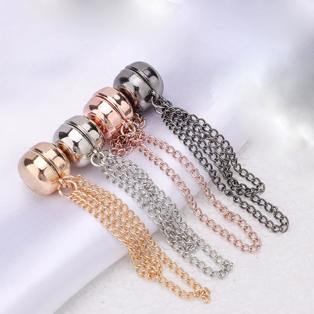 4Pcs Multi-Function Magnetic Clothing Clip with Chain Metal Buttons Clip Clothes Scarf Trouser Legs Cuff Fixing Magnet Pin Decor