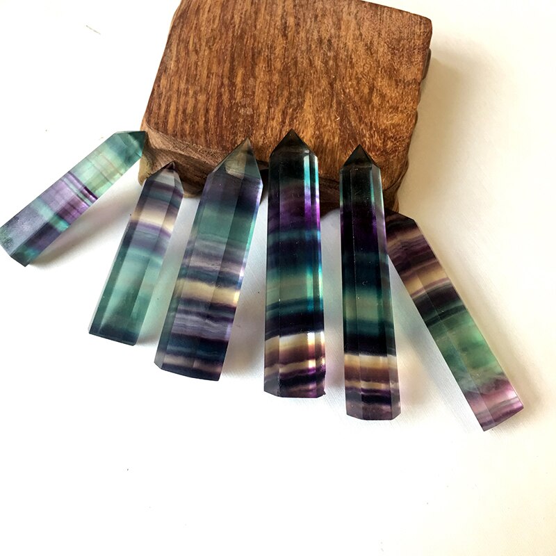 100% Natural Fluorite Crystal Colorful Striped Fluorite Quartz Crystal Stone Hot Point Healing Hexagonal Wand Treatment Stone