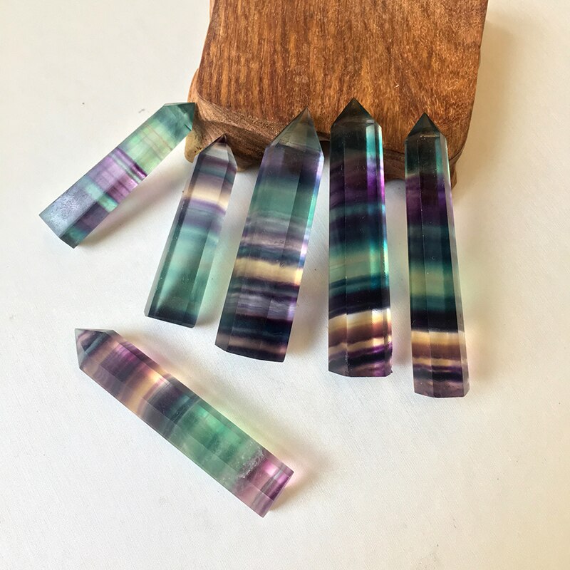 100% Natural Fluorite Crystal Colorful Striped Fluorite Quartz Crystal Stone Hot Point Healing Hexagonal Wand Treatment Stone