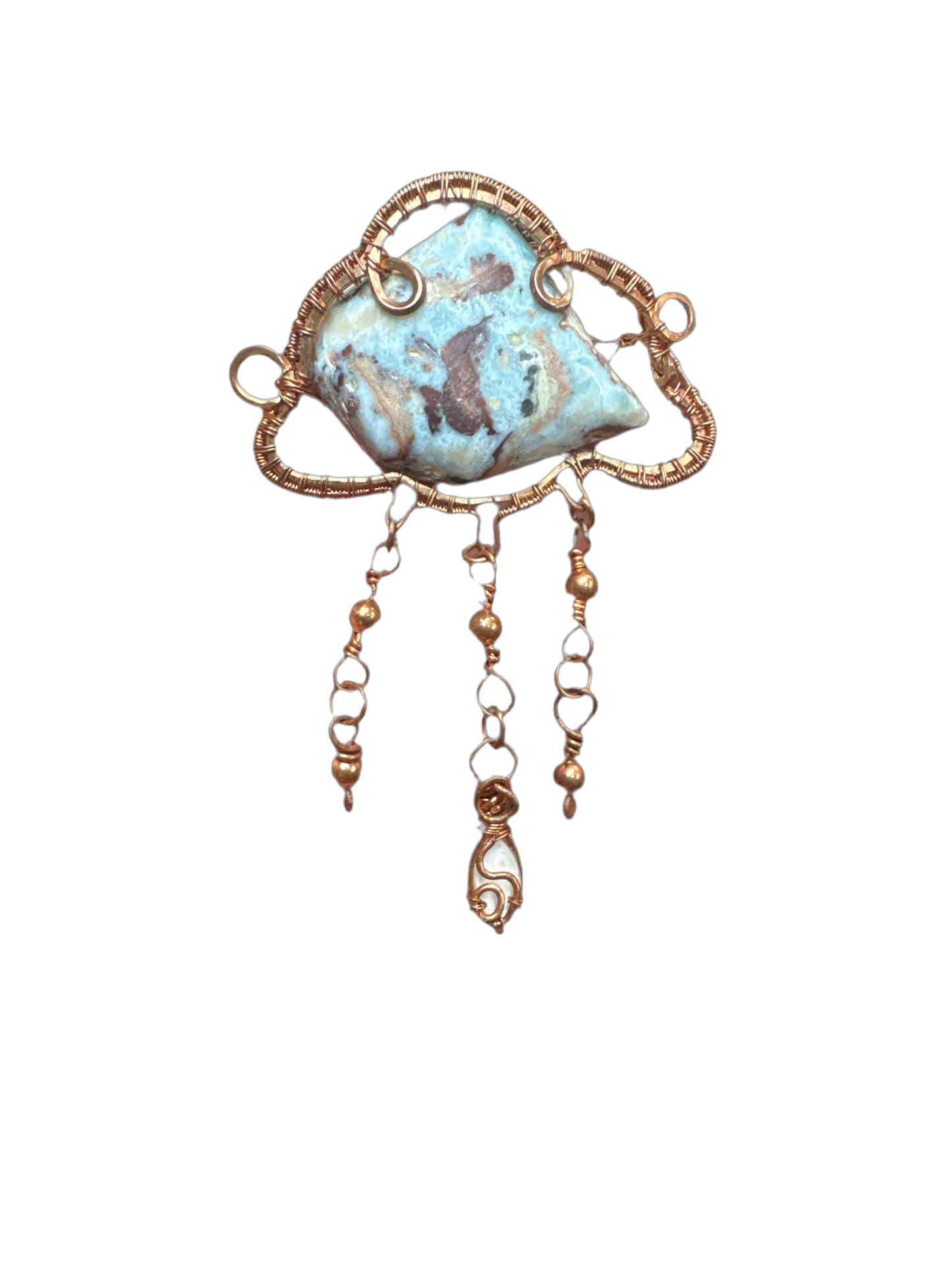 Handcrafted Larimar Pendant – Recycled Copper Wire Wrapped