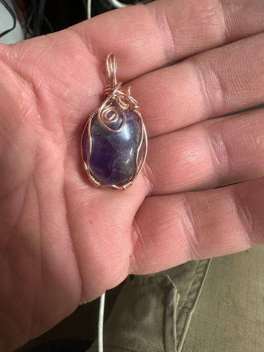 Handcrafted Amethyst Pendant – Recycled Copper Wire Wrapped