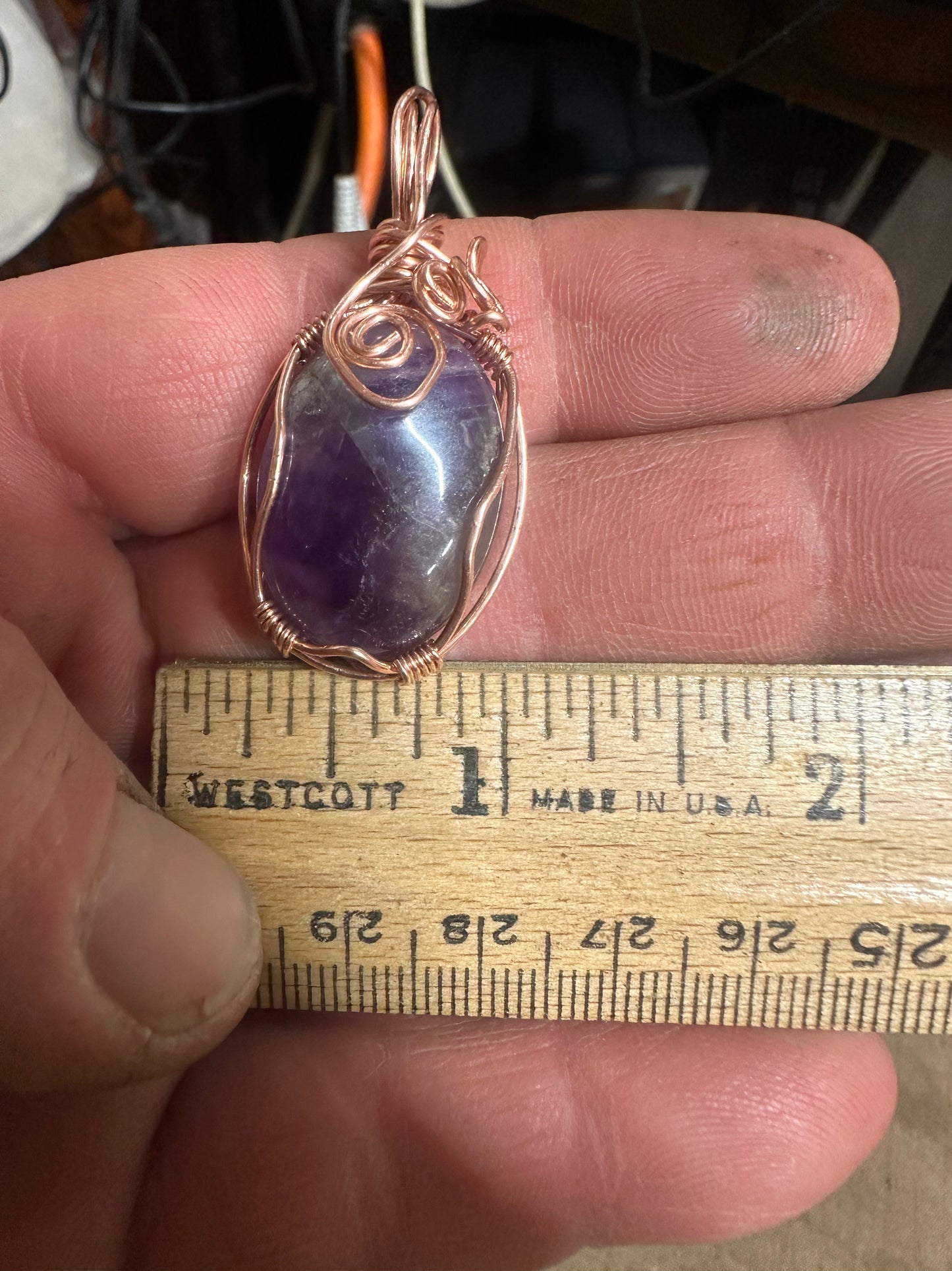 Handcrafted Amethyst Pendant – Recycled Copper Wire Wrapped