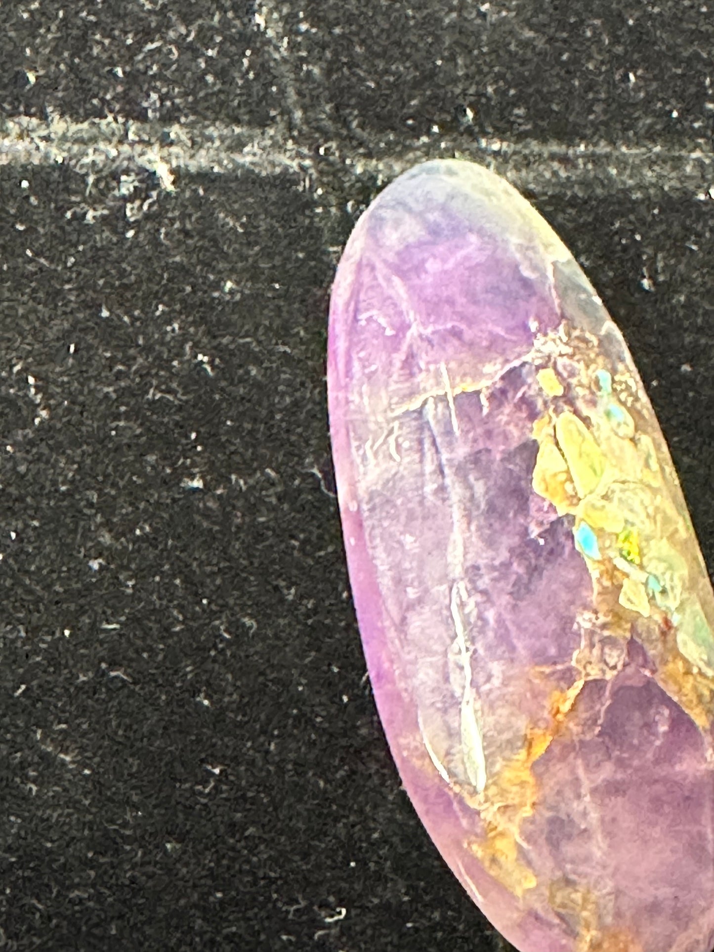 Handcrafted Ethiopian Opal Inlay on Amethyst Cabochon – 21.2g